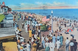 Postcard Boardwalk Beach Cottage Line Ocean City People Beach Vender Maryland MD - Picture 1 of 5