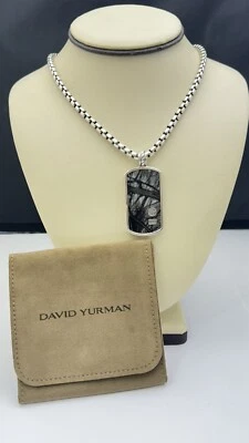 David Yurman XL Pietersite Dog Tag Pingente e DY LRG 5mm 20" Caixa Colar Corrente - Imagem 1 de 4