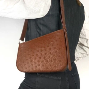 Mujeres GENUINO Cuero Avestruz Bolso de Hombro Exótico Lujo Marrón Bolso de Mano Hecho a Mano - Imagen 1 de 13