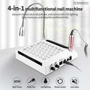 80W 4 en 1 Taladro de Uñas Pluma Colector de Polvo de Uñas Lámpara de Mesa LED Cojín de Mano - Imagen 1 de 23