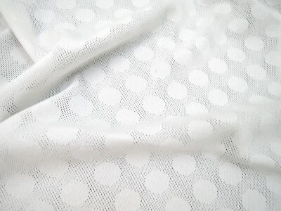 4-Way Stretch Jersey Knit Mesh Spandex Fabric Swim Polka Dot White 52W BT1/2Y - Image 1 of 4