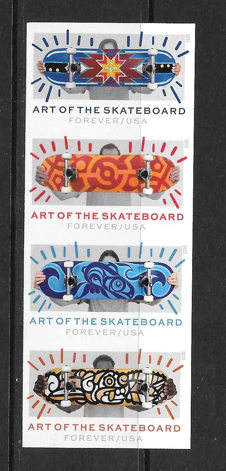 Scott #5766c IMPERFORATE (NO DIE-CUT) Skateboard 2023 Vertical Strip of 4, MNH - Image 1 of 1