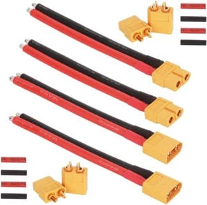 2 paires de connecteurs XT60 mâle/femelle + câble silicone 12AWG 100mm jaune - Photo 1/5