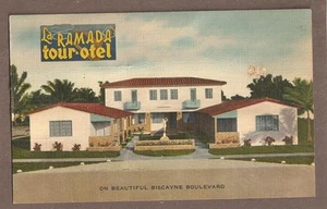 VINTAGE POSTCARD LINEN UNUSED LA RAMADA TOUR-OTEL MOTEL MIAMI FLORIDA - Picture 1 of 1