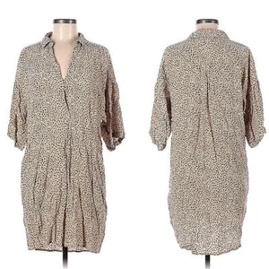 Whistles Womens Dress Size Medium Tan Leopard Print V Neck Short Sleeve Mini - Picture 1 of 9