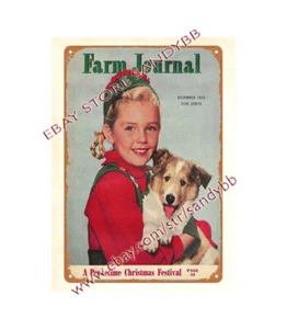 FARM JOURNAL 1945 girl dog ranch agriculture metal tin sign number plaque - Picture 1 of 4