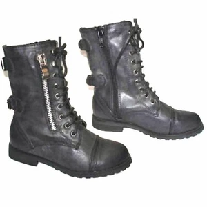 GIRLS BOYS FASHION BLACK MILITARY ARMY SHOES BOOTS BIKER PARTY RIDING SIZE FBK-1 - Imagen 1 de 8