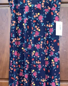 NWT Lularoe Small Maxi Skirt Navy Floral Roses Burgundy Red Coral SLINKY - Picture 1 of 8