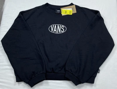 Vans Cropped Sweatshirt Fleece Women’s Sz Medium Black Logo Graphic LooseFit NWT - Image 1 of 4