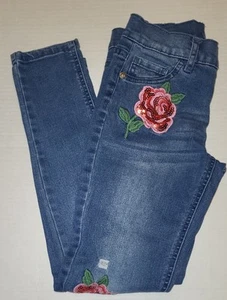Justice Girls Midrise Jeggings Rose Sequin Patches Size 10 - Picture 1 of 8