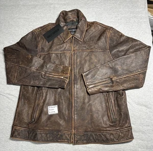 Harley Davidson Men's XL Gas & Oil Leather Jacket Brown Leather 97008-23VM BNWT - Picture 1 of 15