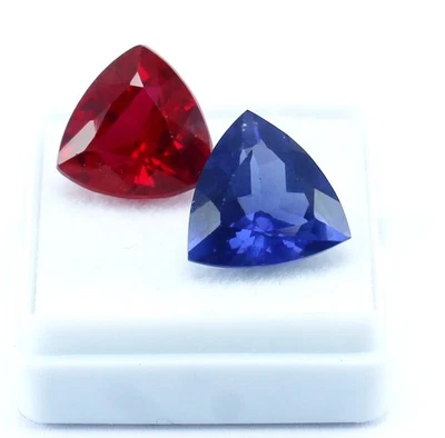 Par de piedras sueltas de zafiro natural y rubí de 20 quilates a juego para joyería hecha a mano Foto 1 de 4