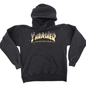 Thrasher Hoodie Mens Small Black Flame Logo Magazine Skate Pullover Sweatshirt - Picture 1 of 12