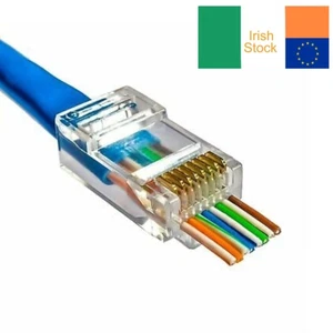 RJ45 Cat6 CAT5E Pass Through UTP RJ45 Modular Plug Gold-Plated 8P8C Network Conn - Imagen 1 de 23