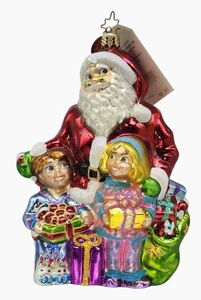 Christopher Radko Santas Visit Glas Ornament mit Kindern & Geschenken Weihnachten - Bild 1 von 7