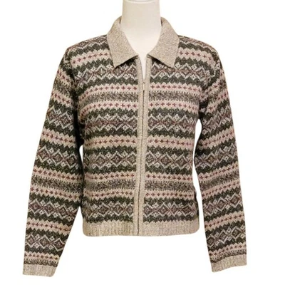 Cárdigan Suéter Vintage Paul Harris Mezcla de Lana Fair Isle Cremallera Frontal Cottagecore Foto 1 de 4