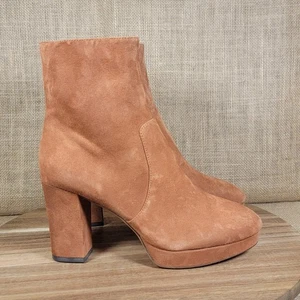 Joie Livia Suede Platform Ankle Boots Block Heel Zip Up Brown Women's Size 6.5 M - Picture 1 of 10