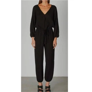 Enza Costa Jumpsuit mit Bindegürtel schwarz Baumwolle Gaze Damengröße 1 Langarm " - Bild 1 von 6