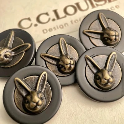 Lot of 5 RABBIT BUTTONS   C.C. LOUISE VINTAGE METAL RABBIT HEAD BUTTONS SHANK - Image 1 of 4