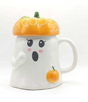 Taza de café con tapa de fantasma y calabaza esculpida 20 OZ cerámica de Global Design Co Foto 1 de 4