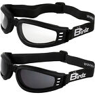 2 Pairs of Birdz Cardinal Black Padded Motorcycle Goggles Clear & Smoke Lenses