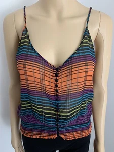 Wish Multicolour Stripe Adjustable Strap Shirred Waist Camisole Suits 8-10 EUC - Picture 1 of 12