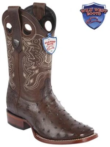 Men's Wild West Ostrich Full Quill Brown Ranch Toe Boot 28240307 - Picture 1 of 1