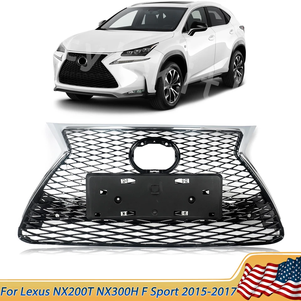 For Lexus NX200T NX300H F Sport 2015-2017 Front Bumper Grille Grill Chrome Black - Imagem 1 de 4