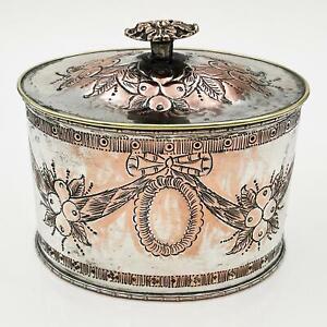 CONTINENTAL TEA CADDY OVAL FUSED PLATE c1820 Embossed Design