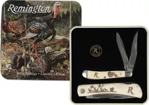 Remington Turkey Tin Collector Gift Set Bone Folding Steel Pocket Knife 15687 - Picture 1 of 2