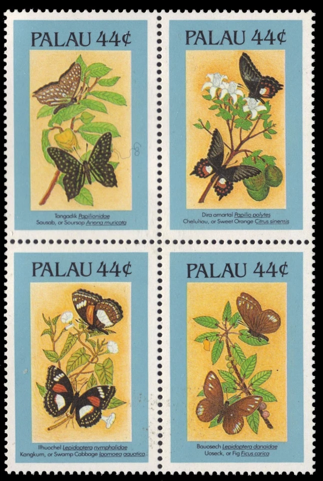 PALAU 121f - Native Butterflies "Block of Four" (pa21587) - Image 1 of 1