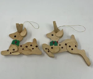 "2 adornos navideños de madera vintage de fieltro de reno acebo de 4"" y 5"" de largo" - Imagen 1 de 11