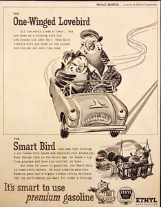1955 Ethyl Gasoline Vintage Print Ad One-Winged Lovebird - Picture 1 of 1