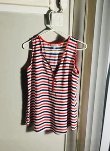 Charming Charlie Sheer Tank Top Red White Blue Stripes, S - Picture 1 of 2