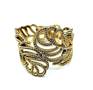 Leaf Shaped Clamper Bracelet Gold Toned Opens On Top One Size Fits Men Fashion - Picture 1 of 6