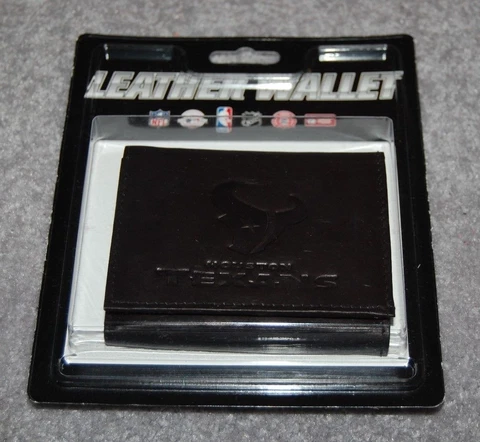 HOUSTON TEXANS NFL FOOTBALL EMBOSSED BLACK TRIFOLD LEATHER WALLET Cover