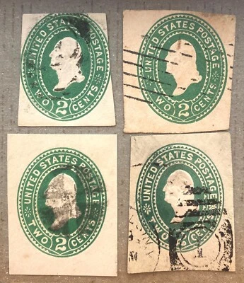 US U318 / 1887 Design U72 Lot of 4 2c Green Washington Envelope Stamps, Used - Image 1 of 2
