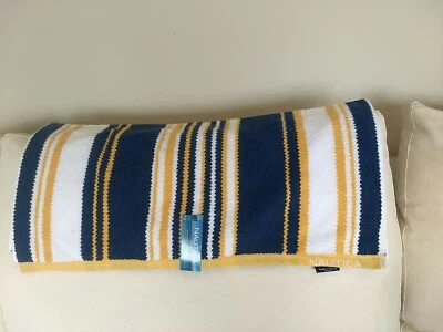 Nautica 3pc Lakeview Towels Set Coastal Nautical Blue White Yellow Striped S14 - Image 1 of 4