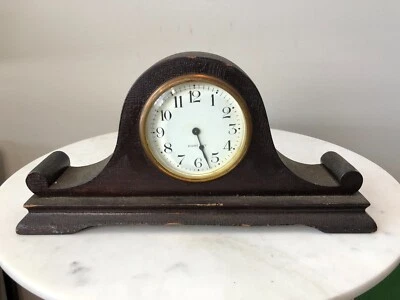 Antique Gilbert Tambour 8-Day Wooden Mantle Clock, Working - Image 1 of 4
