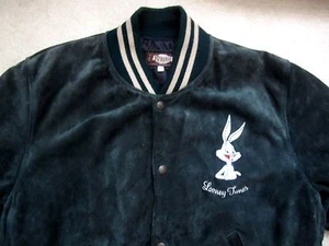 Rebelle Paris Rare Vtg Looney Tunes Bugs Duffy Varsity Suede Leather Jacket Sz S - Picture 1 of 11