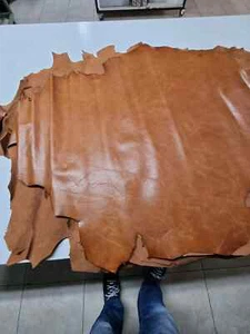 Schafsleder antik mit Knusperoptik, echtes Lammfell halb pflanzlich hellbraun - Bild 1 von 14