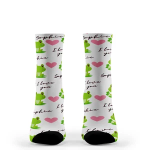 Personalisierte Socken - Einsatz Name - handbedruckt Frosch Liebe Design - Einheitsgröße - Bild 1 von 9