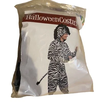 Halloween Costume zebra jumpsuit one piece pj striped hooded mane cosplay men L - Image 1 of 4