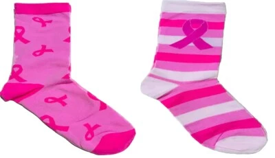 2 pares de meias femininas a granel consciência do câncer de mama rosa multicolor sn1 tamanho 7-14 - Imagem 1 de 4