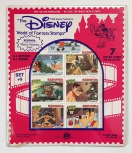 The Disney World of Fantasy Stamps Pluto's Christmas Tree REDONDA , 7 stamps - Picture 1 of 2