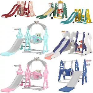 Kids Toddler Slide and Swing Set Nursery Castle Climber Basketball Hoop Playset - Picture 1 of 40