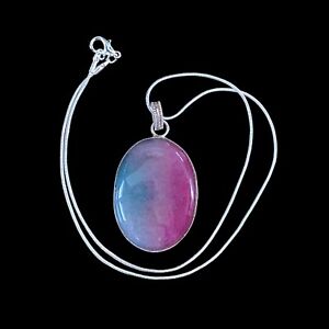 Pink Agate Healing Stone Pendant Necklace 925 Sterling Silver Plate Snake Chain