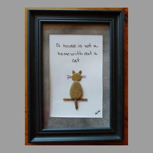 "A House Is Not A Home With Out A Cat" Pebble Art by Mimi 5x7 Framed Wall Decor - Picture 1 of 1