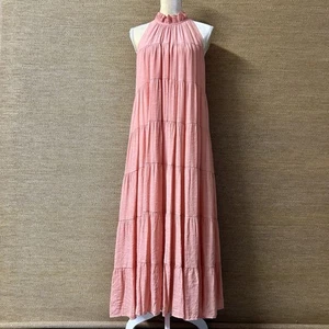 Entro Maxi Dress Womens Large Peach Gauzy Tiered High Neck Sleeveless A-line NWT - Picture 1 of 10