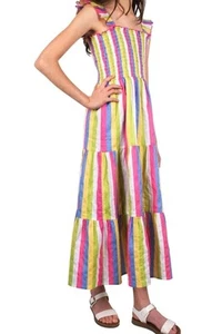 Zunie Girl's Cotton Maxi Sundress Sleeveless Multicolor Stripes Smocked L(10/12) - Picture 1 of 12